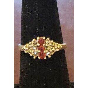 Vintage Sterling ring w red stones and Marcasite Preowned  Size 6.75